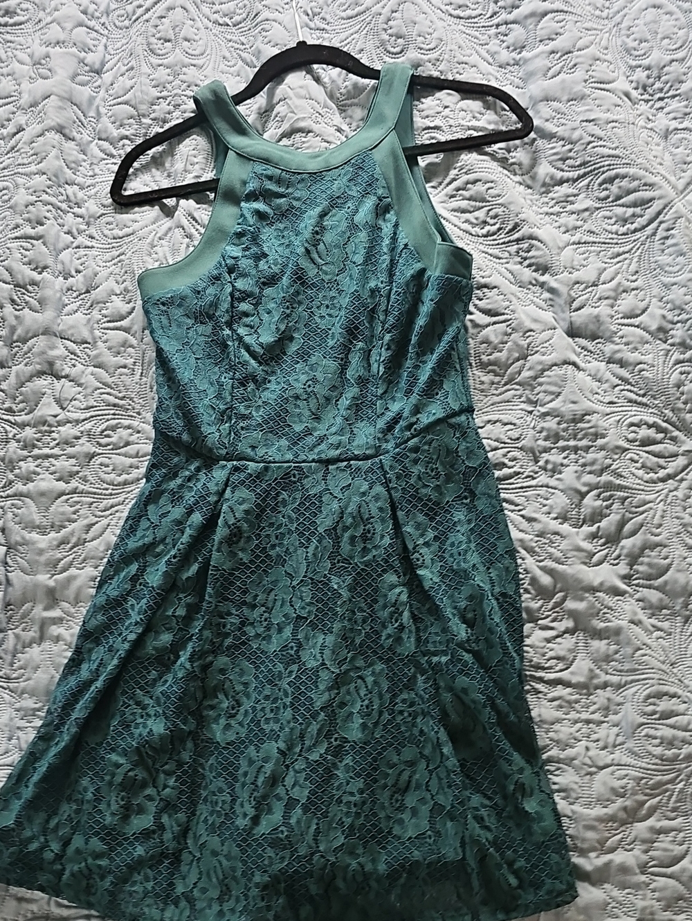 Speechless Dark Teal Lace Halter Mini Dress